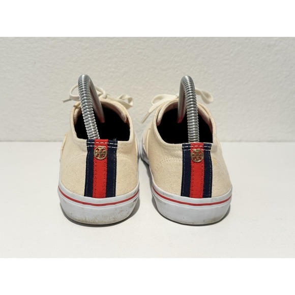 Tory Burch Womens Murray Canvas Low Shoe Size 7 Lace Up Off White Sneaker - Picture 6 of 14
